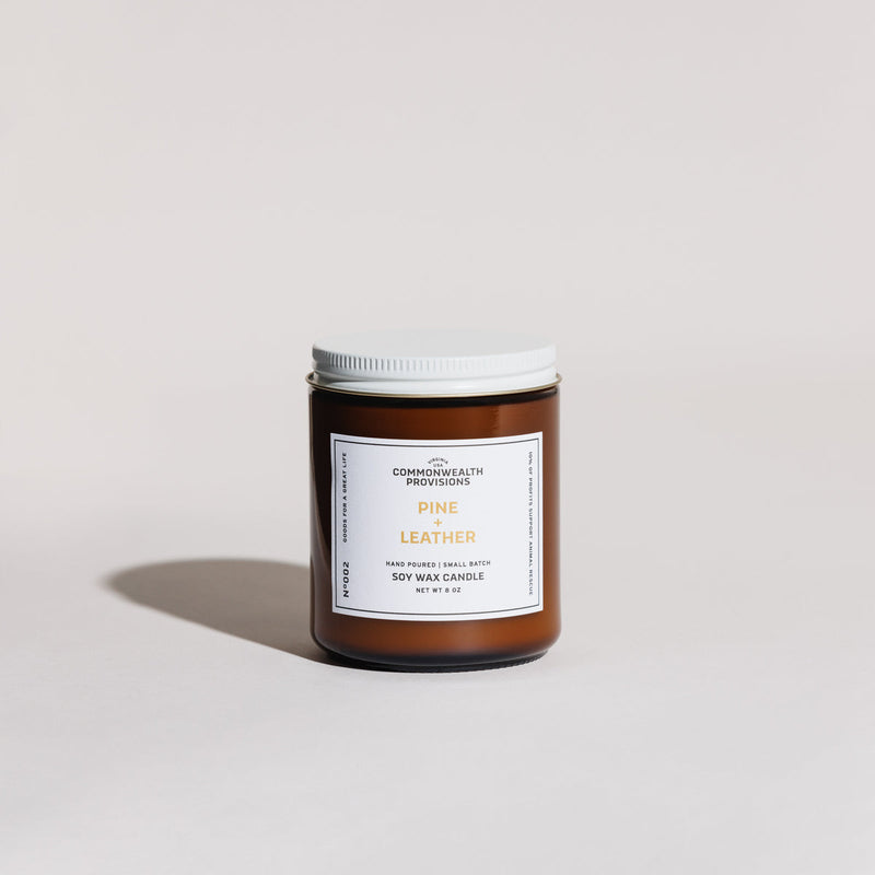 Pine + Leather Soy Candle